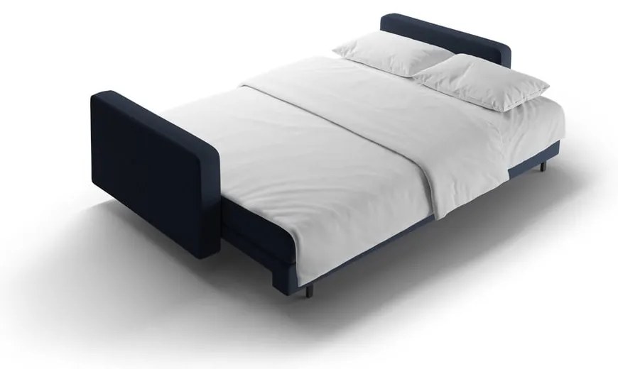 Ciemnoniebieska rozkładana sofa ze schowkiem 222 cm Bali – Cosmopolitan Design