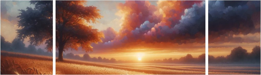 Obraz – Zachód słońca na polu (170x50 cm)