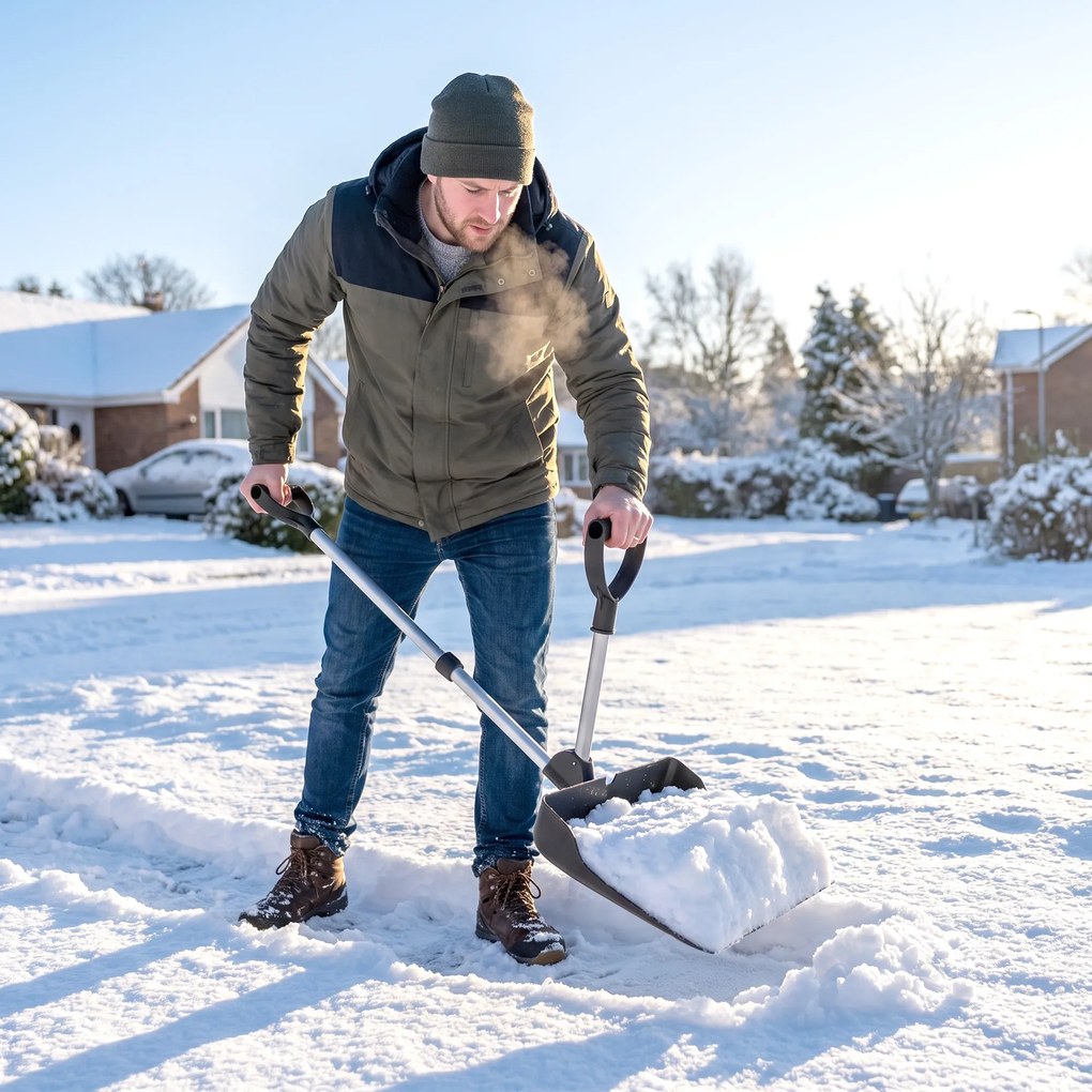 Outsunny Łopata do śniegu 45 cm, tworzywowa łyżka z ergonomicznym uchwytem dodatkowym, odśnieżarka z trzonem aluminiowym i metalową krawędzią | Aosom PL
