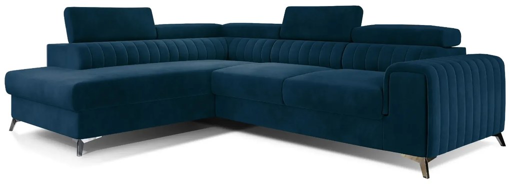 Narożnik z funkcją spania LAURENCE VELVET granatowy lewy ELTAP