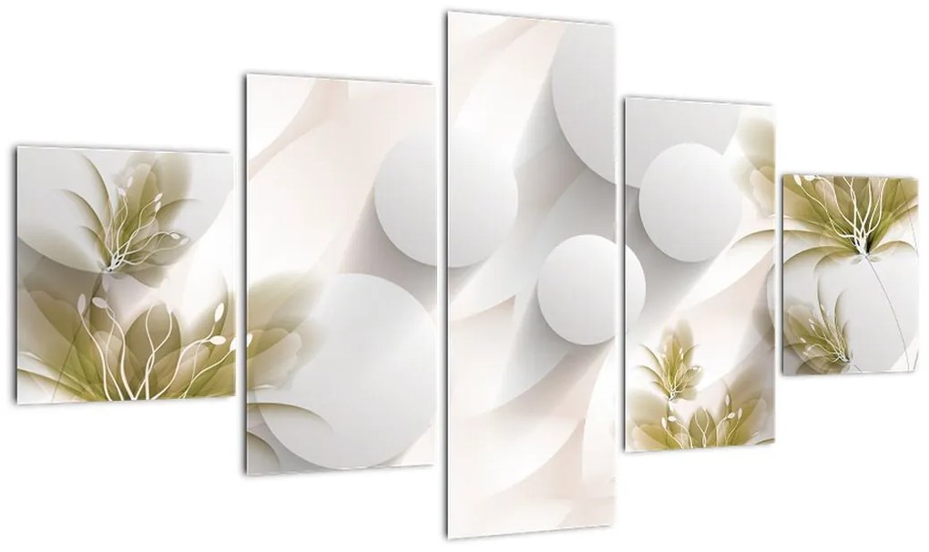 Obraz - 3D koła z kwiatami (125x70 cm)