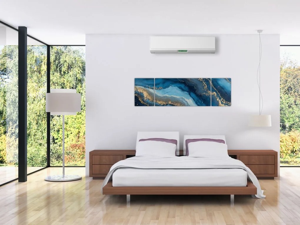 Obraz - Niebieska marmurowa abstrakcja (170x50 cm)