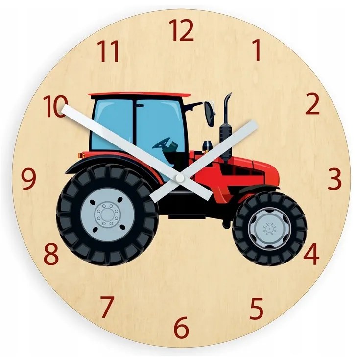 Zegar na ścianę cichy do pokoju dziecięcego drewniany nowoczesny traktor