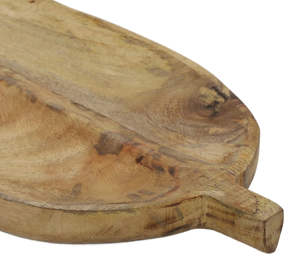 Deska do serwowania w kształcie liścia, drewno mango, 40 x 18 cm