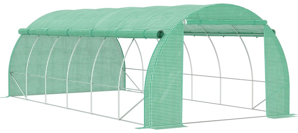 Outsunny Szklarnia Foliowa Tunel Foliowy z Zijanymi Panelami Ochrona UV Stalowa Rama 6x3x2m Zielony | Aosom PL