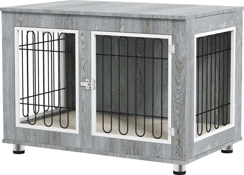 PawHut Klatka dla psa metalowa z wyjmowaną tacką i 2 zamkami 90x58x65 cm szara | Aosom PL