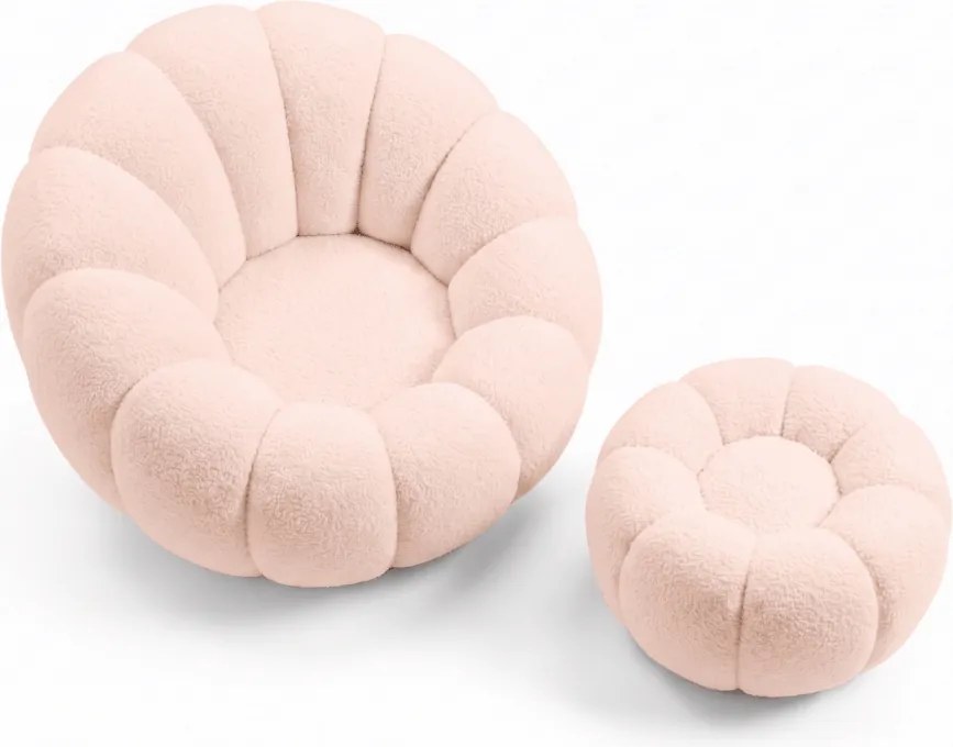 Obracjane designerskie krzesło BLOOM z podnóżkiem, jasnoróżowy