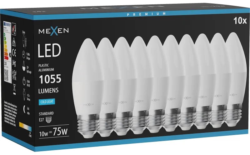 Mexen Nova 10x żarówka LED E27, C37, 10W, Zimna - 6500K, 1055 lm - L102-E27-1065-01x10