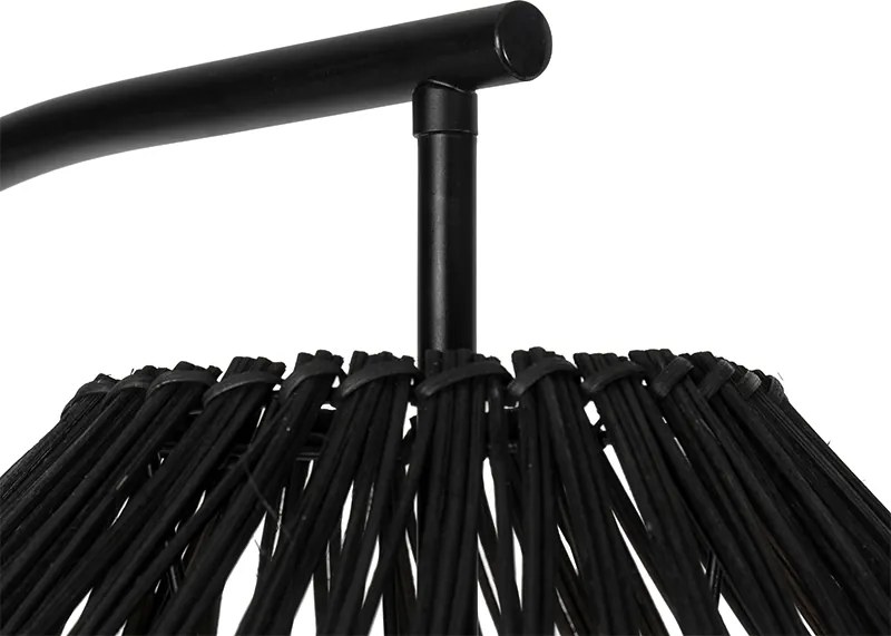 Lampa podłogowa rustykalna czarna z rattanem - Sam