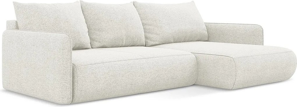 Narożnik prawostronny z funkcją spania - z tkaniny szenilowej - biały - NANEA