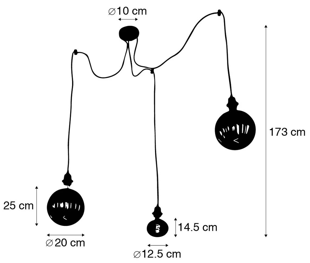 Czarna lampa wisząca 3-punktowa z przyciemnianą diodą LED - Cava Luxe Nowoczesny Oswietlenie wewnetrzne