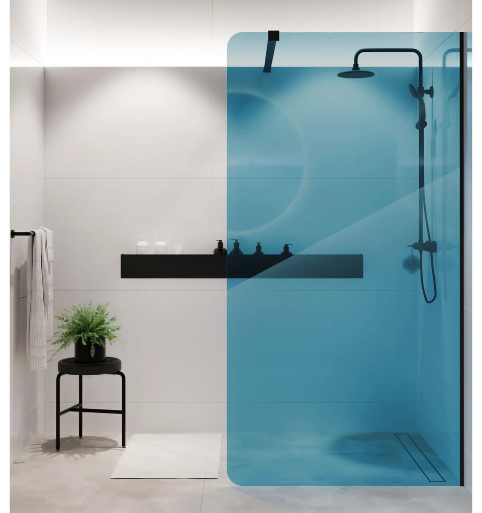 Ścianka prysznicowa WALK IN FIX niebieska 8mm MOLIS NATURE Blue Round MASSI | rożne rozmiary : Kolor profili kabiny - chrom / srebrny, Szerokość ścianki - 110 cm , Typ montażu - WALK in FIX (Do ściany)