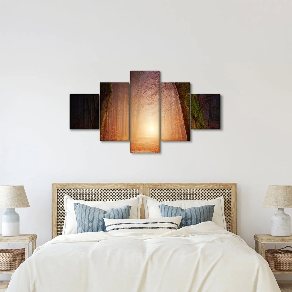 Obraz jesiennego lasu we mgle (125x70 cm)