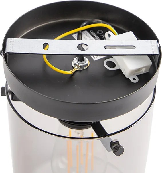 Designerska lampa sufitowa czarna z dymionym szkłem - Dome