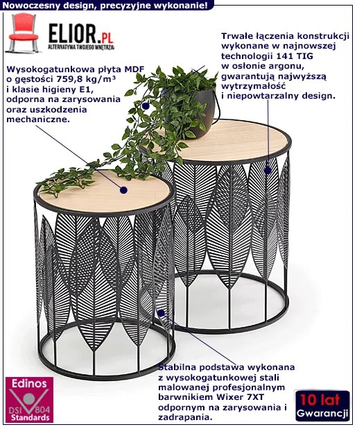 Komplet okrągłych loftowych stolików kawowych S4-S24