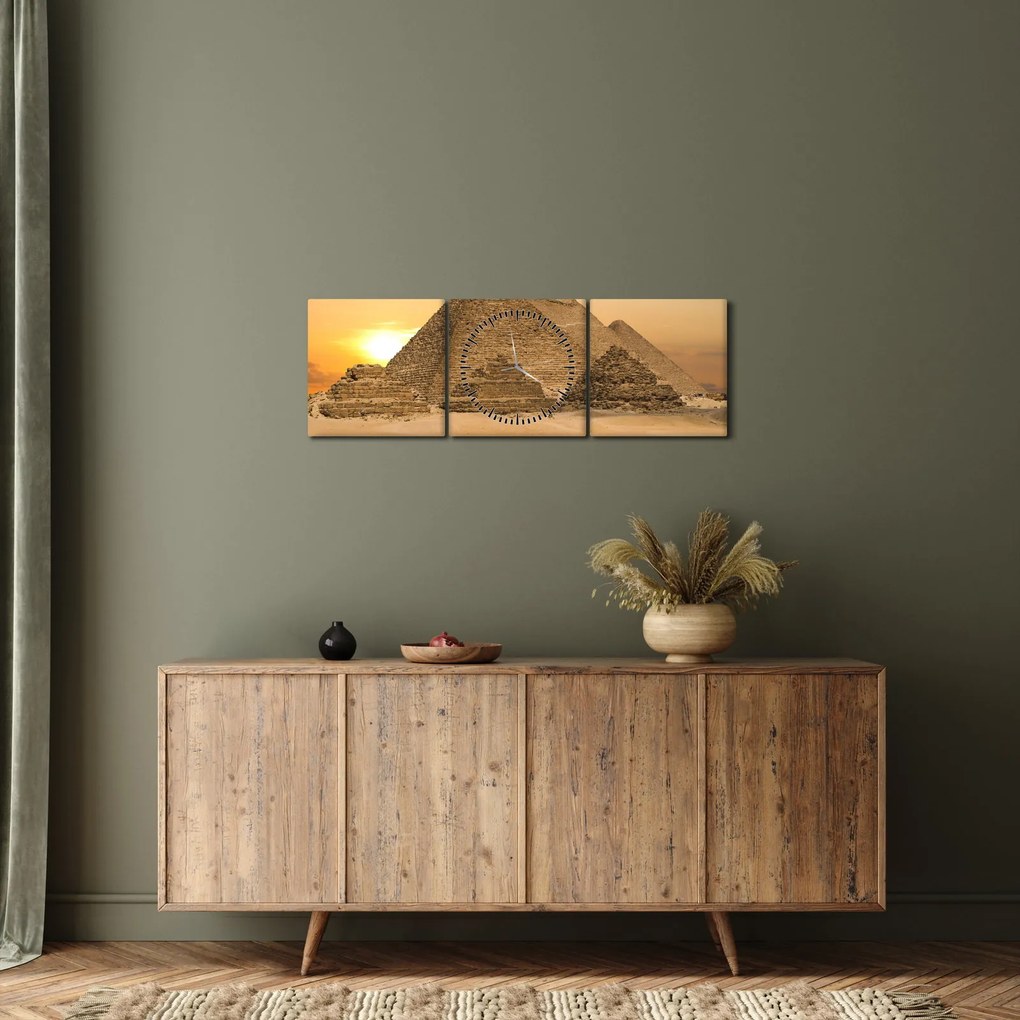 Obraz - Piramidy (z zegarem) (90x30 cm)