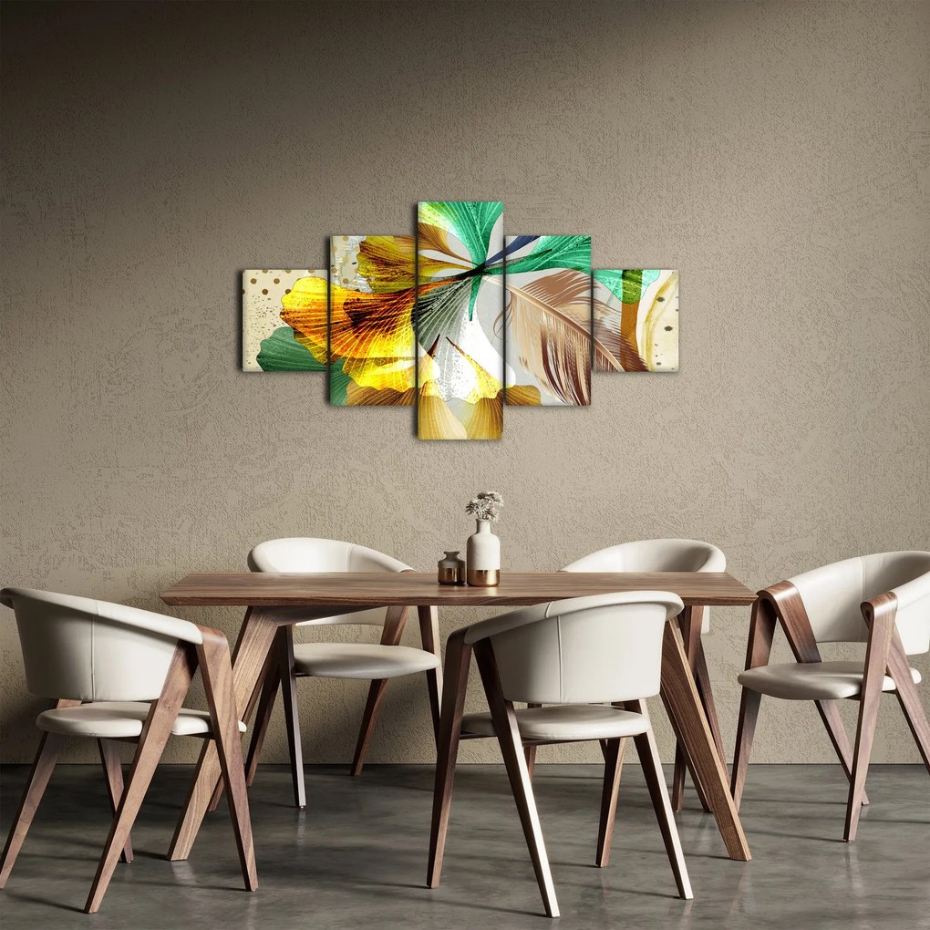 Obraz - Liście z piórami (125x70 cm)