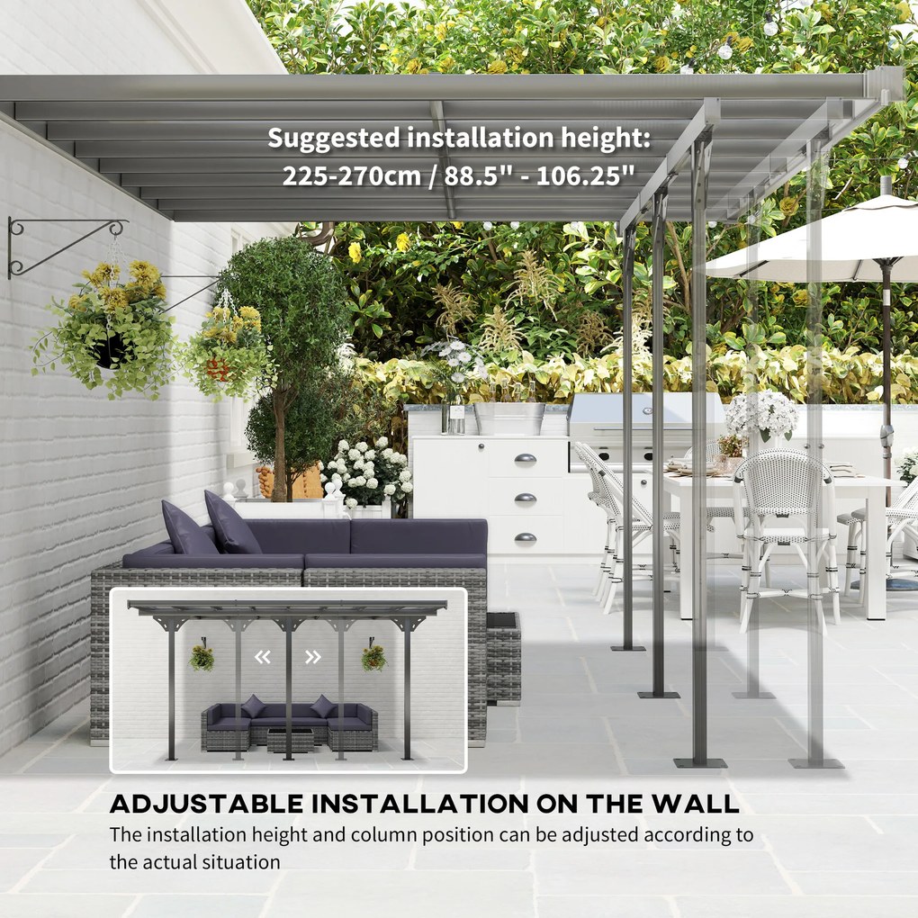 Outsunny Pergola aluminiowa, altana ogrodowa 4,35 x 3,02 m, regulowana wysokość 225-270cm, ochrona przed słońcem, aluminium, PC, szary  | Aosom PL