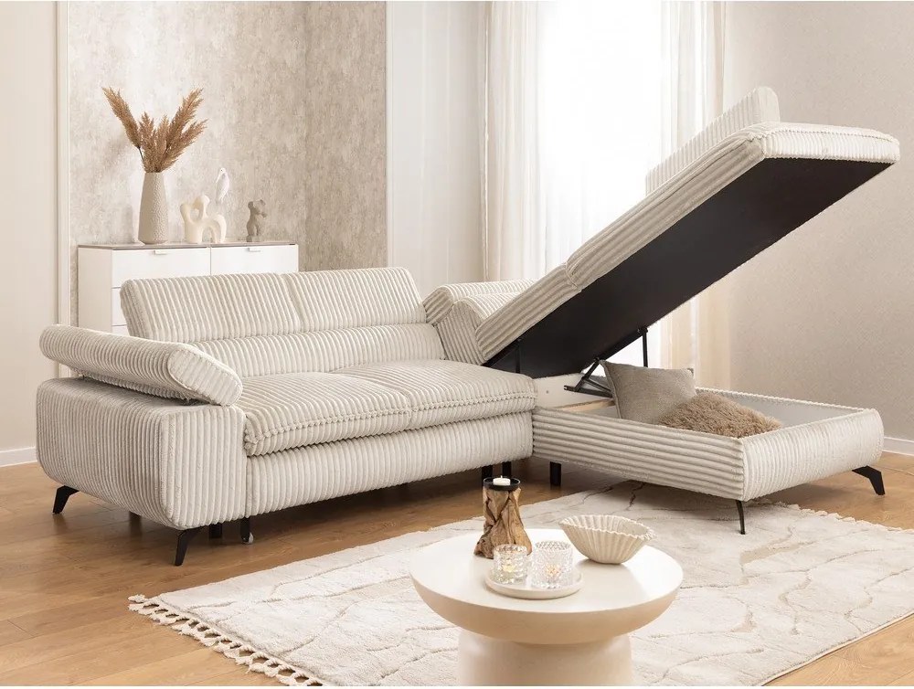 Kremowy sztruksowy narożnik (prawostronny/w kształcie litery L) Marbeya – Ropez