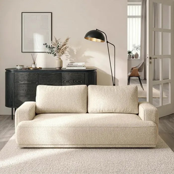 Sofa z Funkcją Spania CAMELIA Kremowa Boucle Nowoczesna