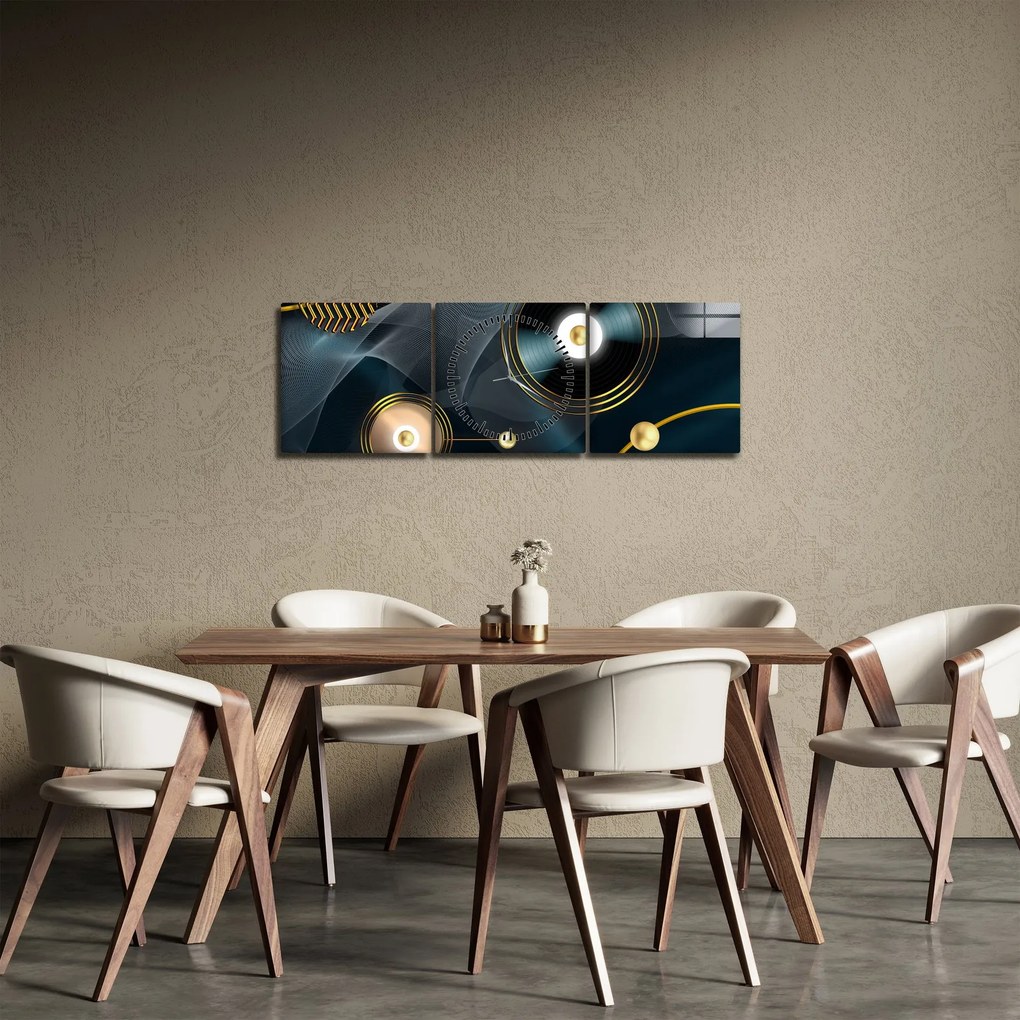 Obraz - Złote kółka (z zegarem) (90x30 cm)