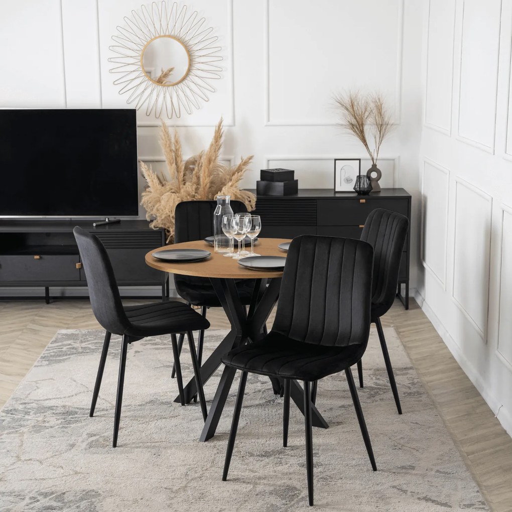 Stół Okrągły LAUREN 80 cm Dąb Złoty/Czarny Loft Nowoczesny