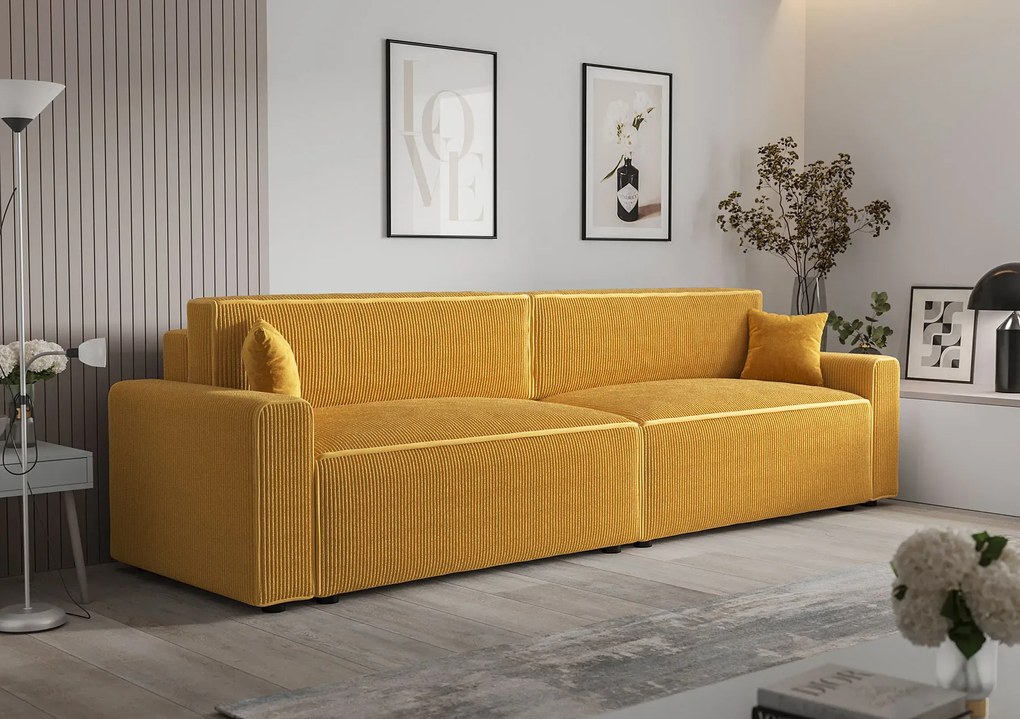 Musztardowa sztruksowa sofa z funkcją spania G3-D78