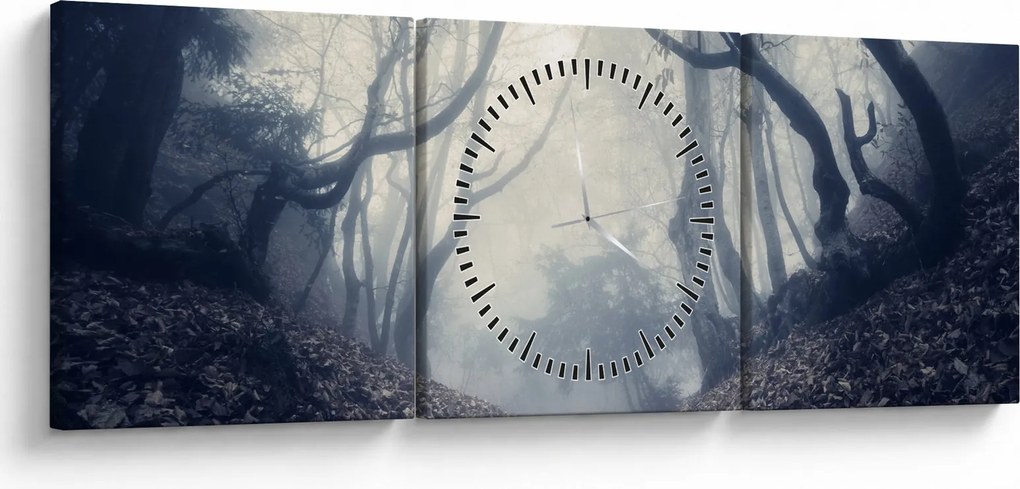 Obraz- Las we mgle (z zegarem) (90x30 cm)