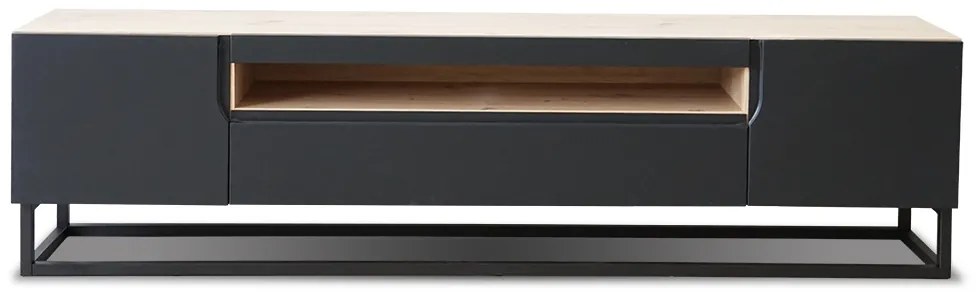 Szafka RTV Loftia 200 cm z wnęką i metalowym stelażem - artisan / czarny mat