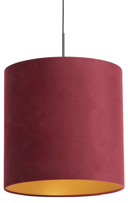 Lampa wisząca z abażurem z czerwonego weluru ze złotem 40 cm - CombiWiejski/ Rustykalny / Vintage Oswietlenie wewnetrzne