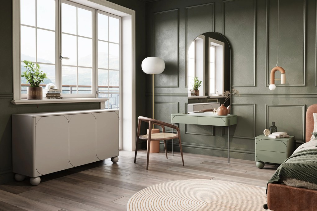 Komoda Sonatia II 150 cm trzydrzwiowa na nogach kulach - kaszmir