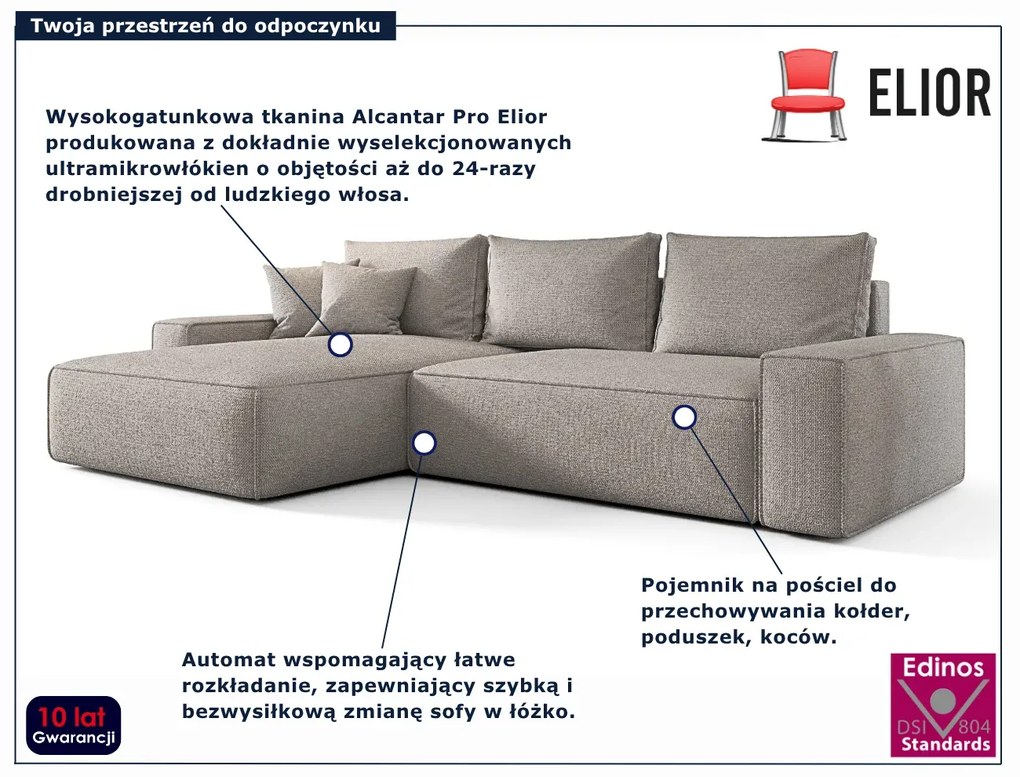 Szary narożnik z pojemnikiem na pościel A2-T52
