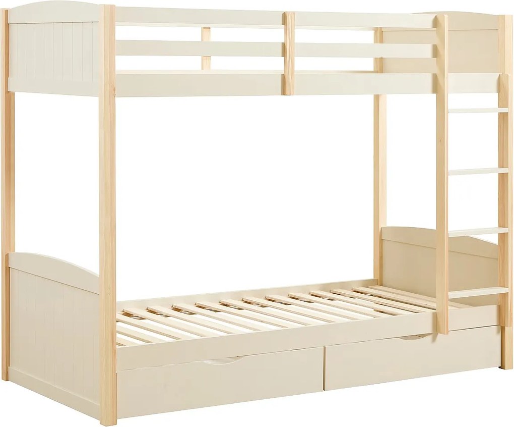 Łóżko piętrowe 2 x 90 x 200 cm - 2 szuflady - Sosna i MDF - Beżowy i naturalny - LIMODARA