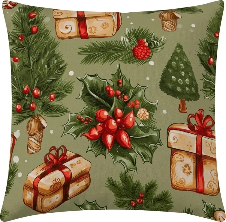 Poszewka na poduszkę z mikrofibry CHRISTMAS PRESENTS 45x45 cm, zielony