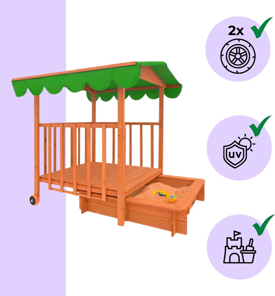 Piaskownica z werandą HAPPY, 130x130x143cm, brązowa/zielona Jurhan