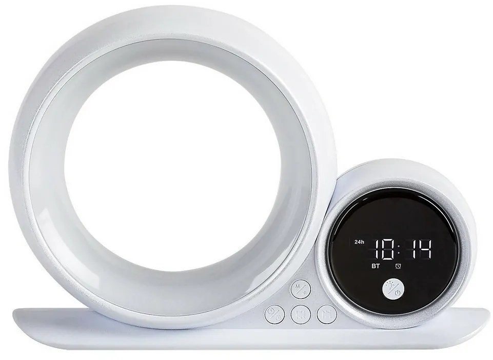 Rabalux 76109 dekoracyjna lampa stołowa Wakeway, z głośnikiem, RGB, zegarem i budzikiem