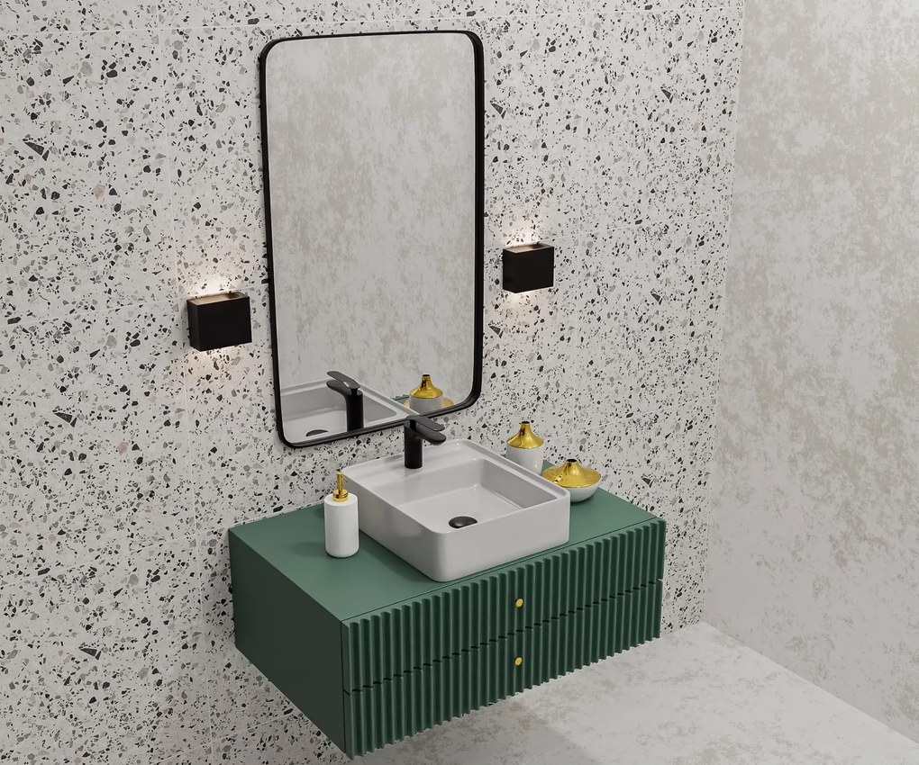 Umywalka nablatowa prostokątna biała z otworem z półką na mydło 40 x 50 cm MERA