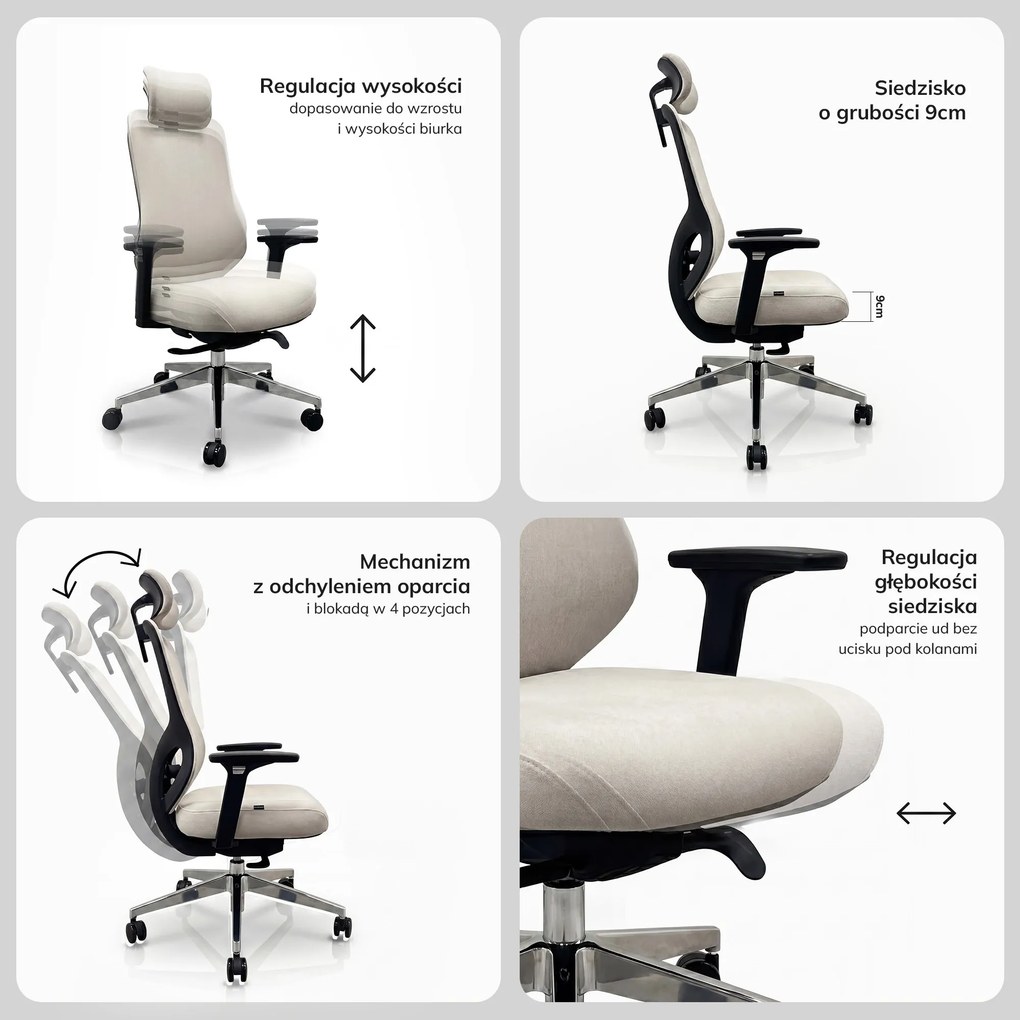 Fotel biurowy ergonomiczny jasnobeżowy: AXIS