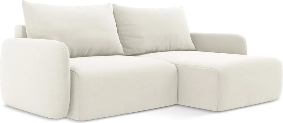 Kremowy aksamitny rozkładany/ze schowkiem narożnik (prawostronny/z szezlongiem) Kalena – Makamii