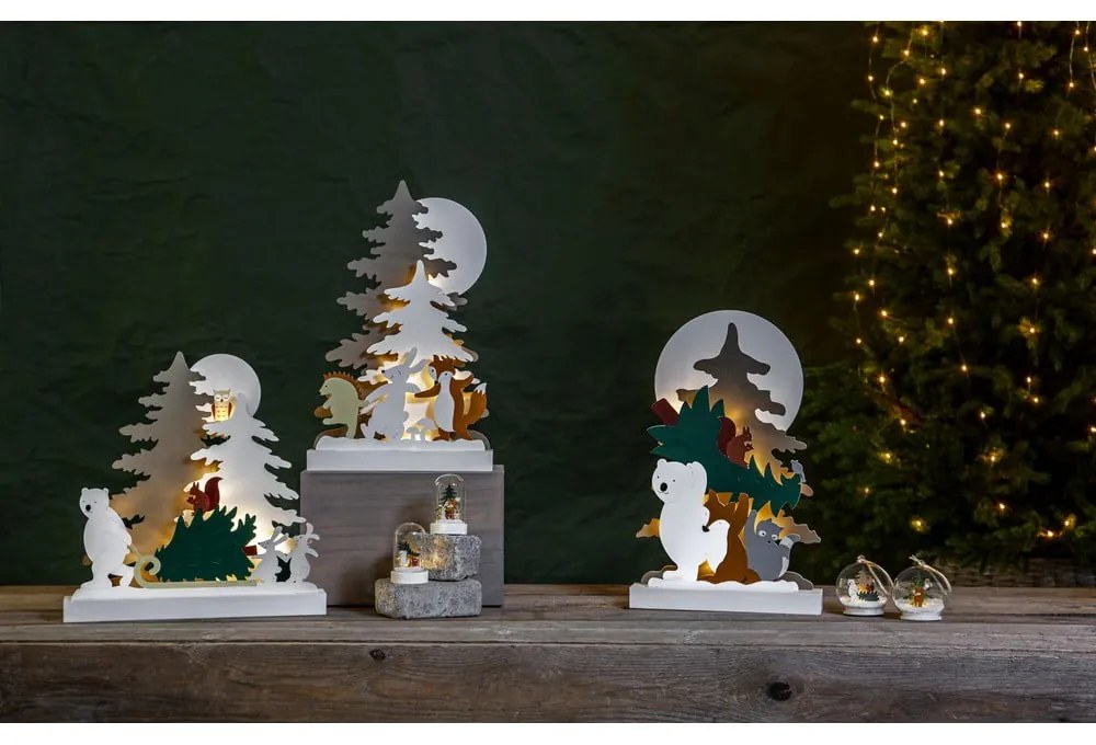 Świąteczna drewniana dekoracja dekoracja LED Star Trading Forest Friends, wys. 44 cm