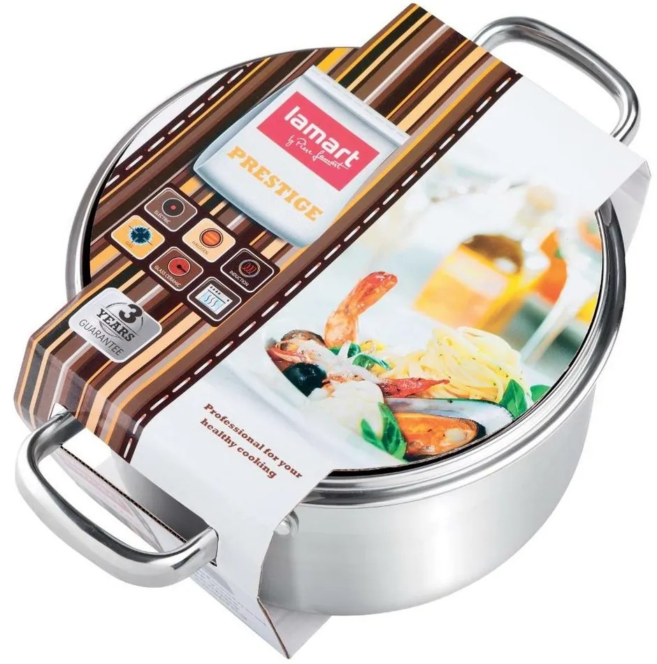 Lamart LTSS1810 garnek ze stali nierdzewnej z pokrywką Prestige 16 x 9,5 cm, śred. 16 cm