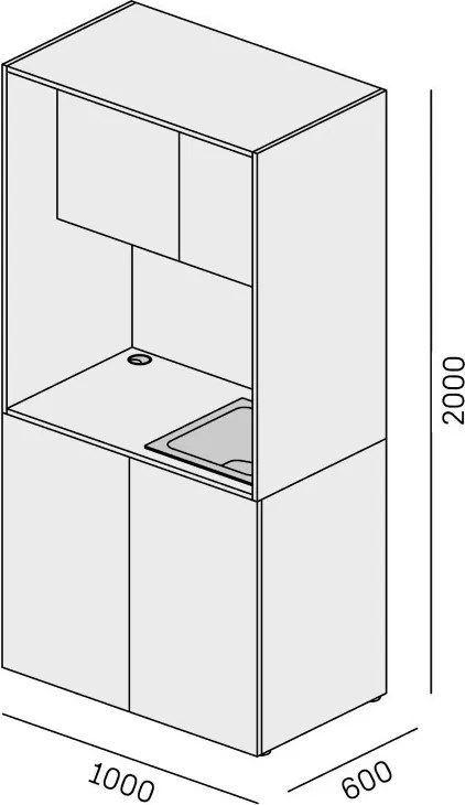 Kuchnia biurowa NIKA ze zlewem i kranem 1000 x 600 x 2000 mm, biały, prawe