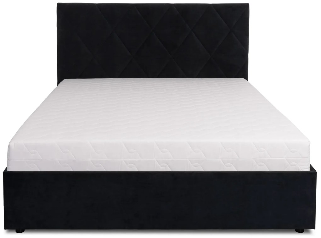 Czarne łóżko tapicerowane z pikowanym zagłówkiem 160x200 C2-P39