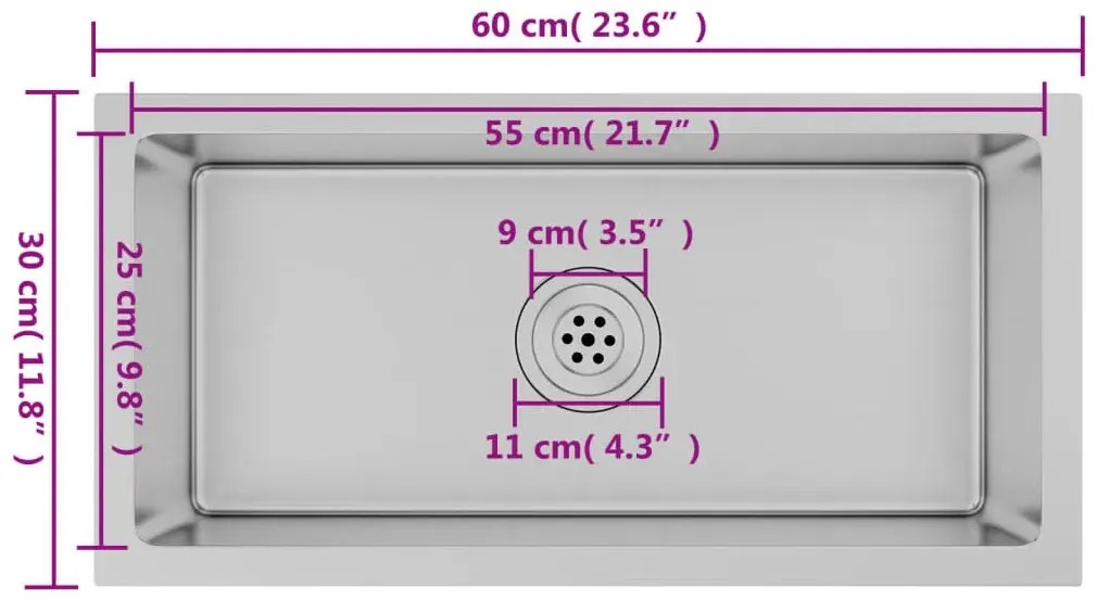 Podłużny srebrny zlew kuchenny - Tapis 6X