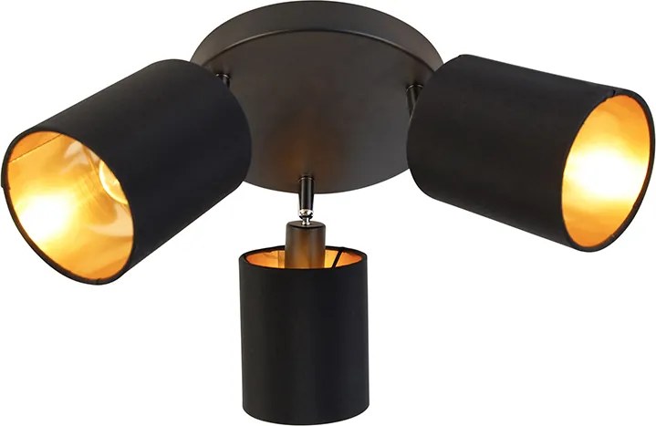 Nowoczesny reflektor czarny ze złotym wnętrzem 3-światła - Lofty