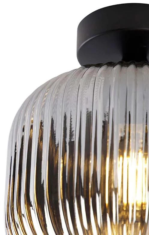 Plafon / Lampy sufitowe art deco czarny z przydymionym szkłem - Karel ArtDeco Oswietlenie wewnetrzne