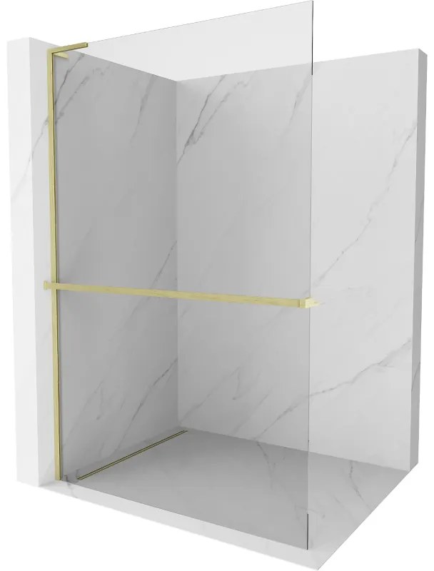 Mexen Kioto+ L ścianka prysznicowa z półką Walk-in 65 x 200 cm, transparent, złota szczotkowana - 800-065-123-55-00