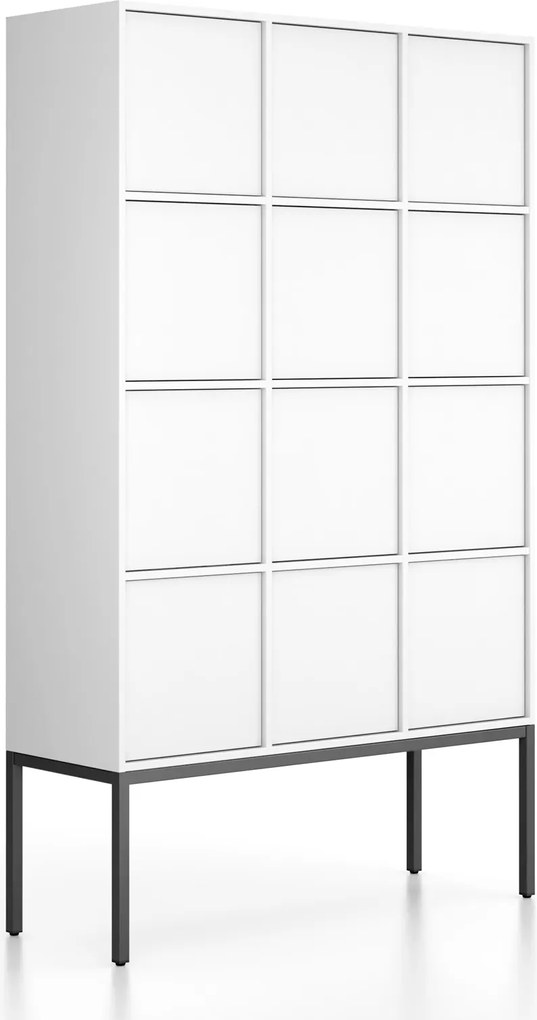 Szafa biurowa FRAME, czarna podstawa, 12x drzwi, 1299 x 450 x 2185 mm, PUSH-lock, biały