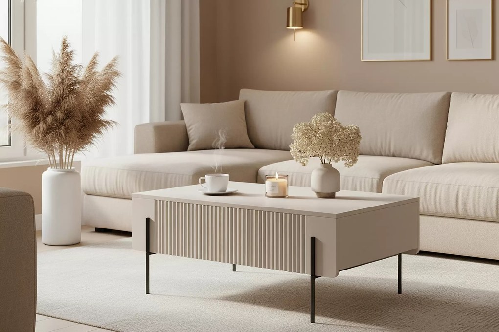 Stolik kawowy z szufladami Malmi 100 cm - kaszmir / czarne nóżki