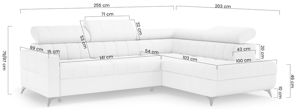 Narożnik Nardo L z funkcją spania prawostronny - szary plusz Pretty 17
